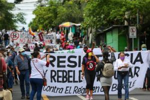 March in San Salvador convenved by Resistance and Popular Rebellion Bloc Sept 1